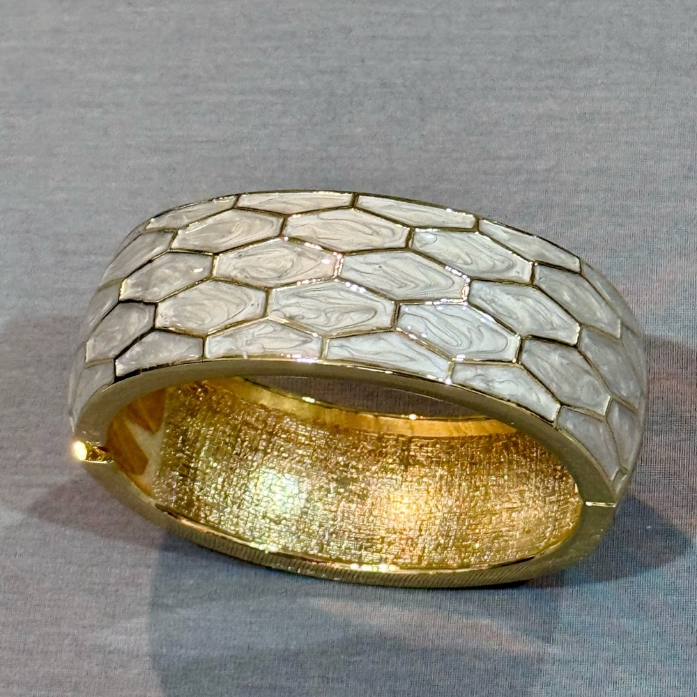 Elegant Gold and Cream Enamel Women's Bracelet